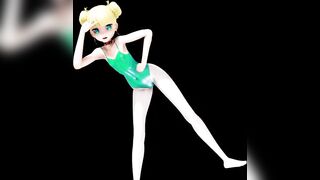 HENTAI MMD ALICIA BASS KNIGHT DANCE 3D BLONDE GIRL SOFT GREEN SUIT COLOR EDIT SMIXIX - 9 image