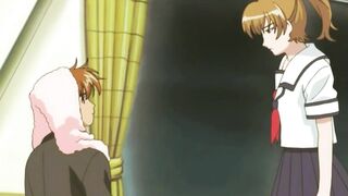 Anime classmate slides big cock between milk-filled tits - 6 image
