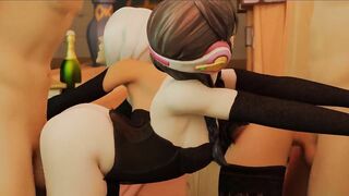 3D Compilation: Overwatch Dva Threesome Mercy Ashe Widowmaker Uncensored Hentai - 8 image