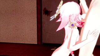 Genshin Imapact - Yae Miko licking balls and blowjob with Zhongli with cum in her mouth [Uncensored 3D Hentai] - Japanese Asian Manga Anime Game Porn