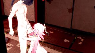 Genshin Imapact - Yae Miko licking balls and blowjob with Zhongli with cum in her mouth [Uncensored 3D Hentai] - Japanese Asian Manga Anime Game Porn - 3 image