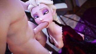 Hentai 3D Anime HORNY FROZEN Elsa Sucks Blowjob Deepthroat until CREAMPIE and Swallow - 4 image