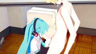 Vocaloid Hentai 3D - Len and Miku. Handjob and blowjob with cum in her mouth - 10 image