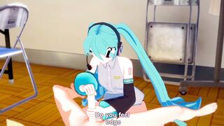 Vocaloid Hentai 3D - Len and Miku. Handjob and blowjob with cum in her mouth - 2 image
