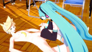 Vocaloid Hentai 3D - Len and Miku. Handjob and blowjob with cum in her mouth - 3 image