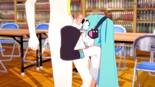 Vocaloid Hentai 3D - Len and Miku. Handjob and blowjob with cum in her mouth - 5 image