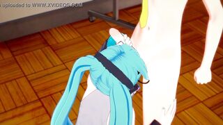 Vocaloid Hentai 3D - Len and Miku. Handjob and blowjob with cum in her mouth - 6 image