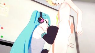 Vocaloid Hentai 3D - Len and Miku. Handjob and blowjob with cum in her mouth - 9 image