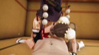 Nyotengu X Chun Li Bisexual threesome with double blowjob pov - 4 image