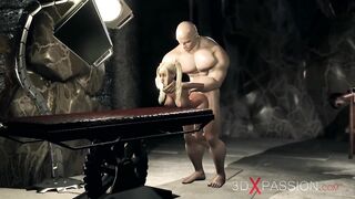 Teen blonde sex slave gets fucked by a big monster in the dark dungeon