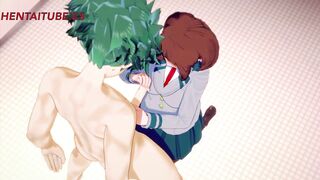 Boku No Hero Acadeemia Hentai - Midoriya Deku Handjob, Blowjob and fucks Ochako Uraraka - 2 image