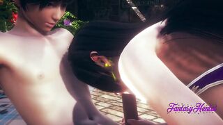 One Piece Hentai 3D - Boa Hancock rubbing tits, boobjob and cowgirl in the garden - 7 image