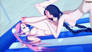 Saeko Busujima and Saya Takagi take turns eating pussy at the beach - Apocalyptic Academy Hentai. - 10 image