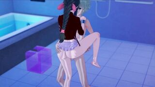 Aerith rides Cloud's dick in the bathroom before getting creampied against a wall. Final Fantasy 7 Hentai. - 10 image