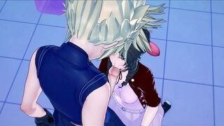 Aerith rides Cloud's dick in the bathroom before getting creampied against a wall. Final Fantasy 7 Hentai. - 2 image