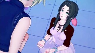 Aerith rides Cloud's dick in the bathroom before getting creampied against a wall. Final Fantasy 7 Hentai. - 3 image