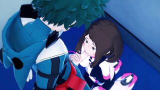 Ochaco plays with Deku's dick before riding it. My Hero Academia Hentai. - 2 image