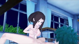 Ochaco plays with Deku's dick before riding it. My Hero Academia Hentai. - 3 image