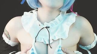 Maid girl Rem from Re Zero is missing and plays double dildo - Cosplay Spooky Boogie - 4 image