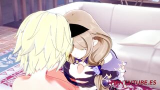 Genshin Impact Hentai - Lisa Having sex with a blonde boy and he cums in her mouth tits and pussy 2/3 - 2 image