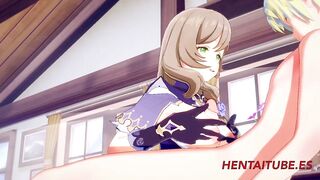 Genshin Impact Hentai - Lisa Having sex with a blonde boy and he cums in her mouth tits and pussy 2/3 - 3 image