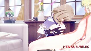 Genshin Impact Hentai - Lisa Having sex with a blonde boy and he cums in her mouth tits and pussy 2/3 - 6 image