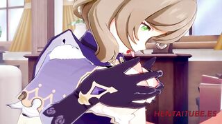 Genshin Impact Hentai - Lisa Having sex with a blonde boy and he cums in her mouth tits and pussy 2/3 - 7 image