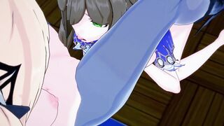 Genshin Impact - Lisa fucks Fischl with a lesbian strapon, 3D Hentai. - 4 image