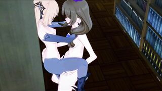 Genshin Impact - Lisa fucks Fischl with a lesbian strapon, 3D Hentai. - 5 image