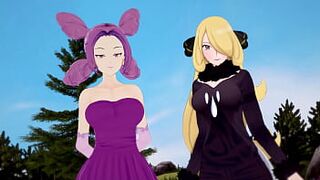 Pokemon Big Tits threesome with Cynthia and Fantina - 1 image